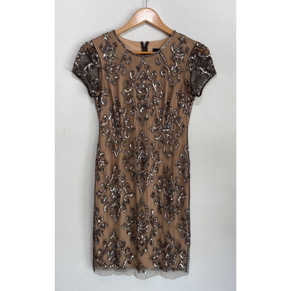 Adrianna Papell evening dress sequins embleged brown glam formal comfy women 4